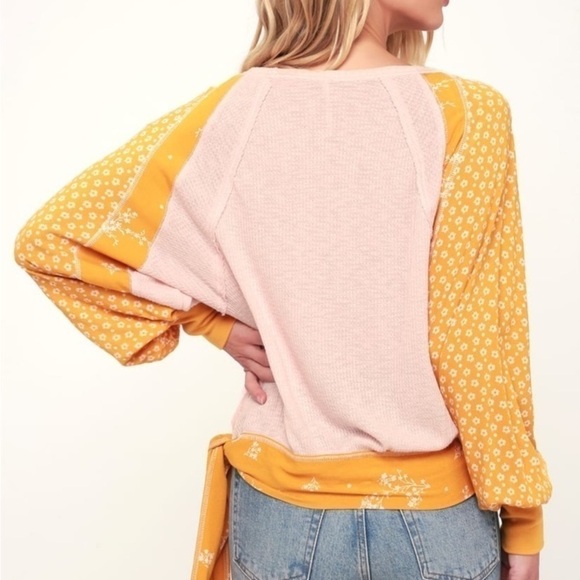 Free People Auxton Waffle Knit Wrap Mixed Media Top - Picture 3 of 15
